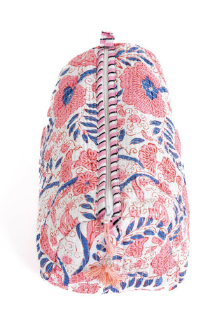 Floral patterned bag with a zipper on a white background