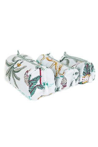 Two patterned headbands with elephants and leaves on a white background