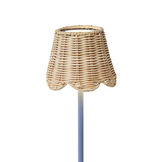 Rattan lamp shade filters light beautifully and fits most cordless LED lamps