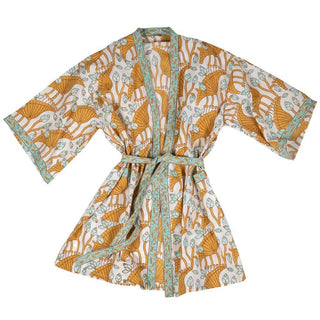 Mustard and Turquoise Blockprint short robe