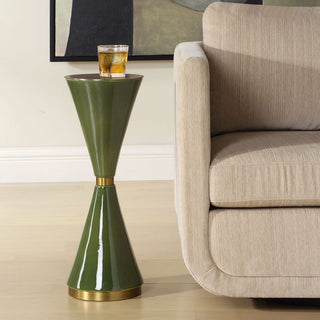 Green modern drink table with gold accents