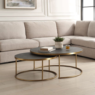 These shagreen-topped nesting coffee tables elevate any living room decor