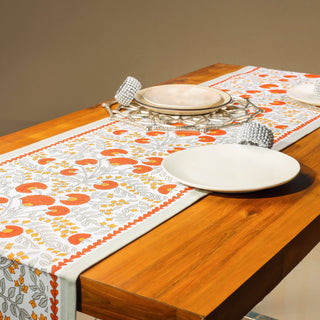 scarlet table runner on a table