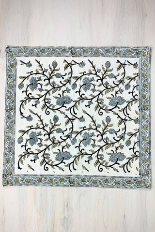 Blockprint Blue Floral Vine Napkin Set with Border