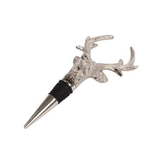 A novelty ballpoint pen designed to look like a silver-toned deer head with antlers, featuring a textured black rubber grommet sleeve on a white background.