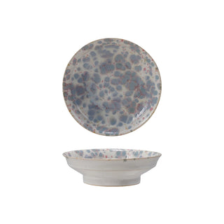 Blue White Stoneware Footed Plate w Reactive Glaze