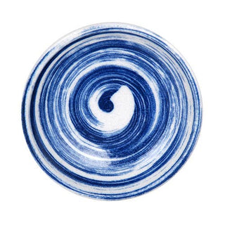 Sauce and condiment dish with modern blue and white circular design 