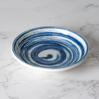 Ceramic dish with blue and white marbled pattern for sauce, condiments and small snacks