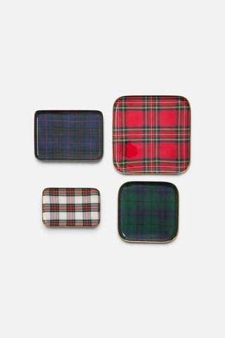 tartan metal decorative tray with glossy enamel finish