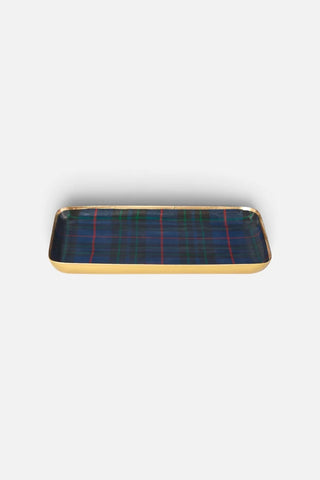 Tartan metal decorative tray with glossy enamel finish