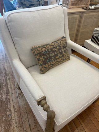 Vintage Handwoven Kilim Lumbar Pillow Cover — Tan, Blue & Brown