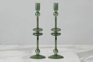 Emerald Glass Candlestick Pair, Large
