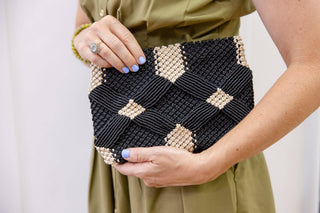 Handmade Macrame Clutch- Black and Cream