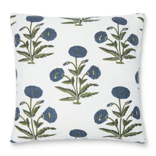 Poppy Flower Pillow in Citrine on Oatmeal Linen