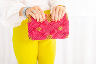 Handmade Macramé Clutch- Pink and Caramel
