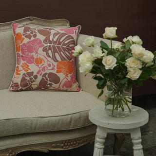 Decorative boho pillow styled on sofa