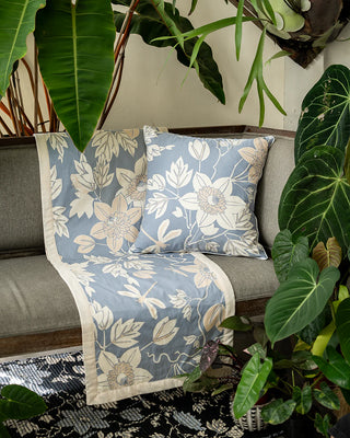 Botanical pillow cover with hand silk screened design