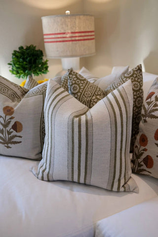 Antwerp Stripe Pillow Natural Olive 22"x 22"