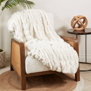 Cuddle Corner Faux Rabbit Fur Throw Blanket: White