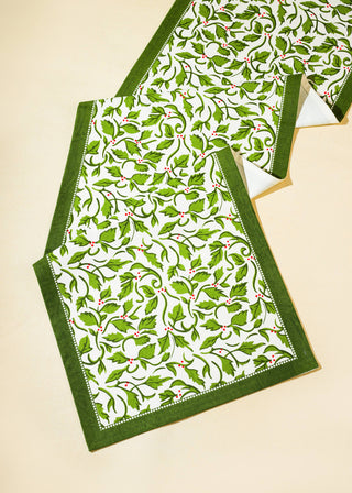Holly Block Print Cotton Table Runner