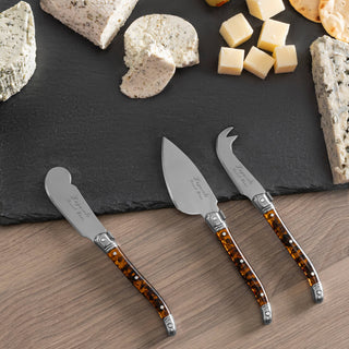 French Home Laguiole 3-Piece Tortoise Shell Cheese Knife Set: Tortoise Shell / Stainless-Steel and Resin