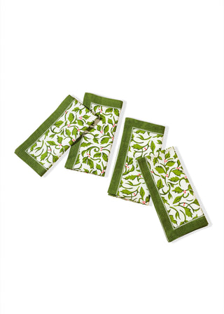 Evergreen Elegance Block Print Cotton Napkins