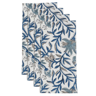 Botanical Pattern Design Cotton Decorative Napkins: Blue / 20" (set of 4)