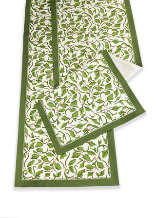 Holly Block Print Cotton Table Runner