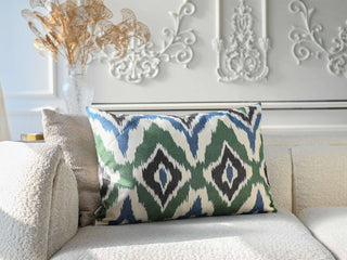 Green Blue Ikat Cushion Cover