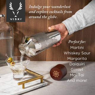 Globe Themed Stainless Steel Cocktail Shaker with Wood Cap