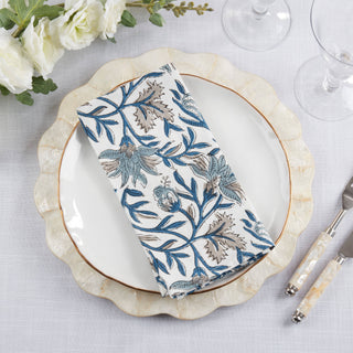 Botanical Pattern Design Cotton Decorative Napkins: Blue / 20" (set of 4)
