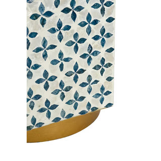 Hexagonal Accent Table with Blue Capiz Inlay and Gold Base