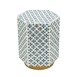 Hexagonal Accent Table with Blue Capiz Inlay and Gold Base