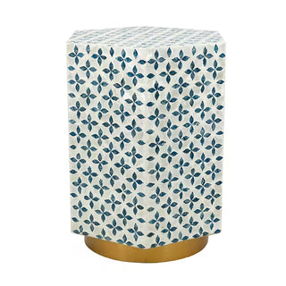 Hexagonal Accent Table with Blue Capiz Inlay and Gold Base