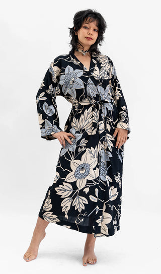 Floral kimono robe with pockets handmade in Bali