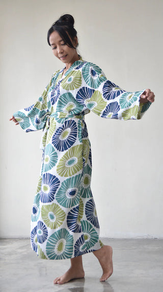 Soft rayon loungewear robe styled at home
