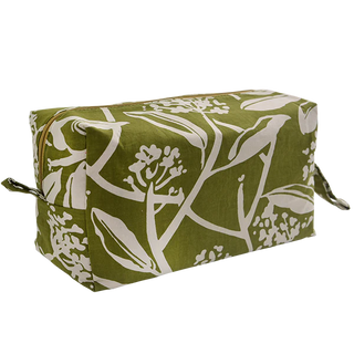 Large cosmetic bag in frangipani avocado print with zip closure