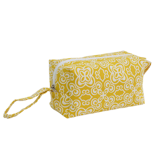 Batik citrus yellow medium cosmetic bag with water-resistant lining