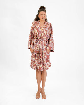 Short kimono robe lavender sienna rayon fabric