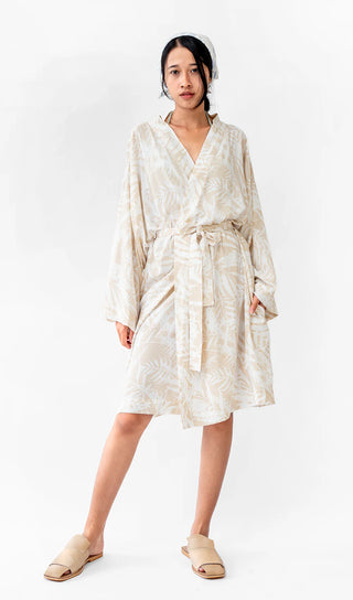 Boho short kimono robe styled at home